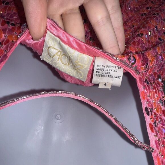 Vintage Cache Pink Sequin 90s Maxi Dress Sz 4 Y2K Fairy Mermaid Hoco Prom Event - Picture 10 of 12